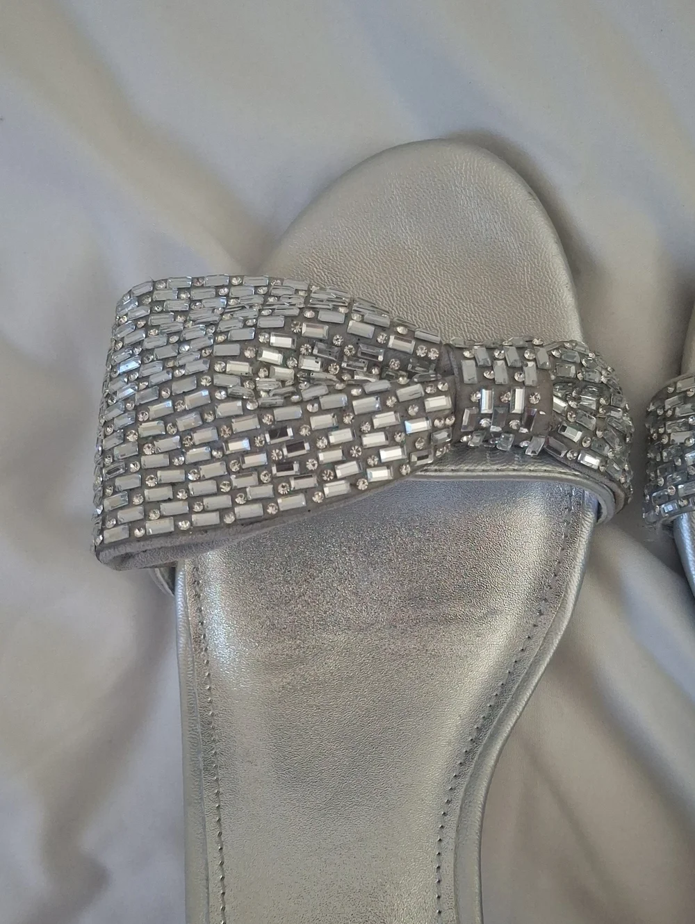 Steve Madden Silver Crystal Bow Ankle-Strap Heels